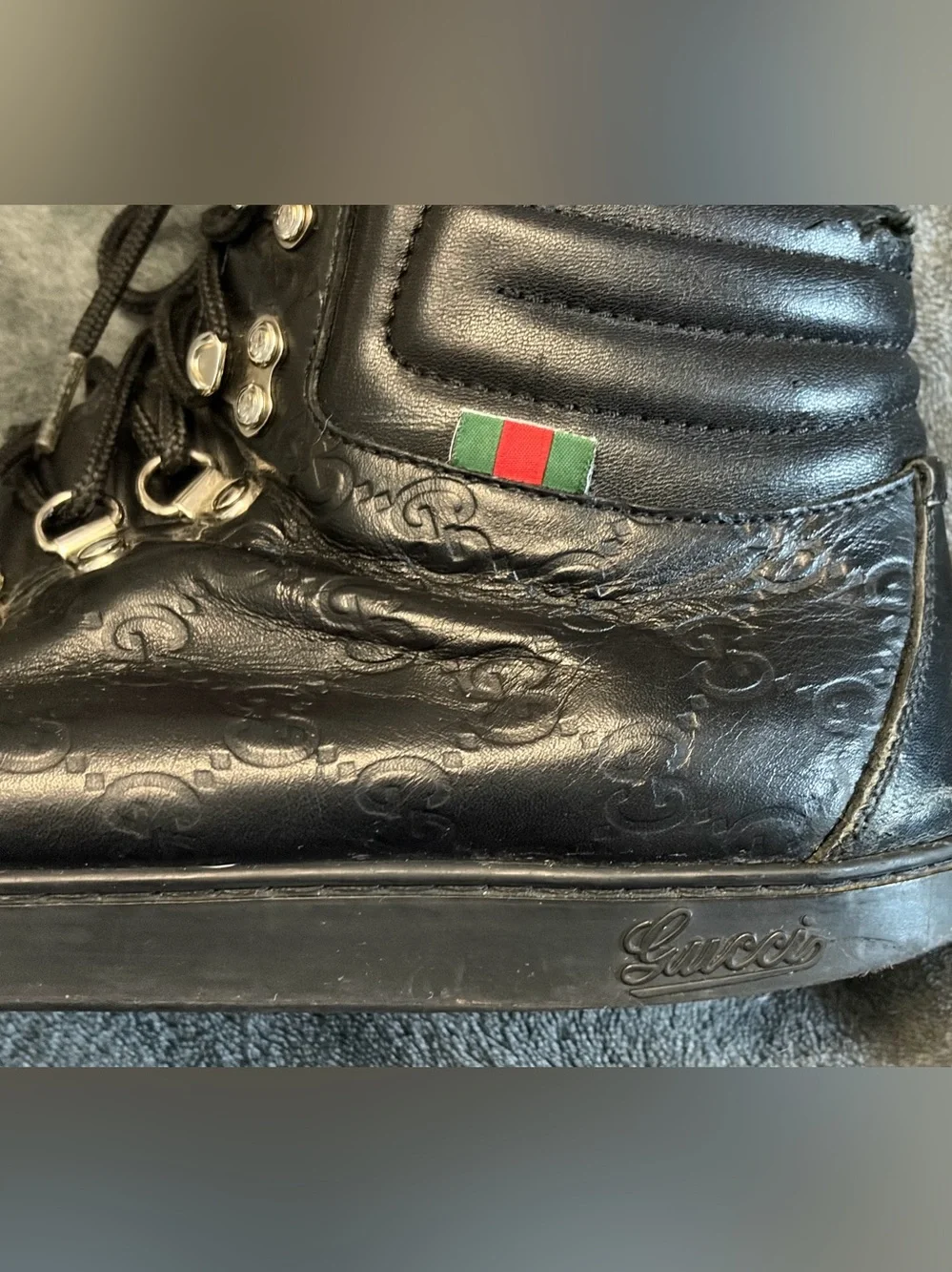 Gucci Black Embossed Leather High-Top Boots